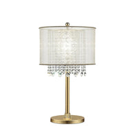 Table Lamp with Hanging Crystal Accents, White and Gold