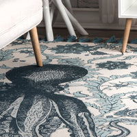 Handmade Cotton Wool Octopus Pattern Aqua Soft Area Rugs