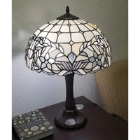 Tiffany Style Table Lamp Jeweled 23" Tall Stained Glass White Night Stand Decor Bedroom Handmade Gift Amora Lighting
