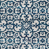 Distressed Damask Navy Blue White Area Rug