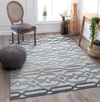 Blue Contemporary Geometric Soft Area Rug