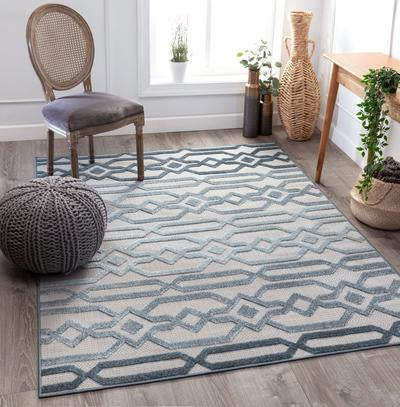 Blue Contemporary Geometric Soft Area Rug