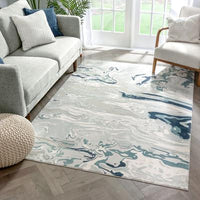 Blue Vintage Abstract Watercolor High-Low Soft Area Rug