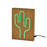 Wood Framed Neon LED Cactus Table or Wall Lamp