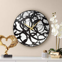 Allana Black Print 17 3/4" Round Mirrored Wall Clock