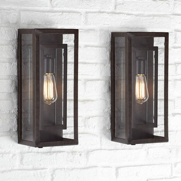 Double Box 15 1/2" High Clear Glass and Bronze Wall Light Set of 2