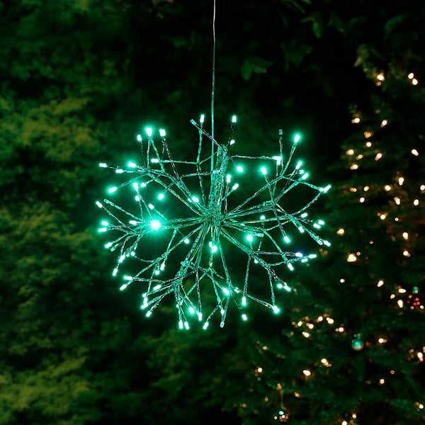 Green Plug-In Hanging Snowflake Xmas Ornament w/ LED Lights