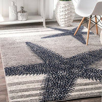 Contemporary Starfishes Stripes Blue Gray Soft Area Rugs