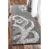 Handmade Wool Silk Octopus Pattern Gray Soft Area Rugs