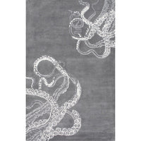 Handmade Wool Silk Octopus Pattern Gray Soft Area Rugs