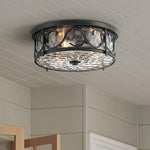 Paseo 17" Wide Hammered Glass Matte Black Outdoor Ceiling Light