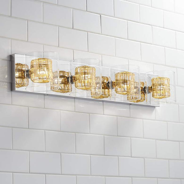 Wide Gold Bathroom Light