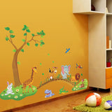 3D Cartoon Jungle Wild Animal Tree Bridge Removable Wall Stickers For Kids Room