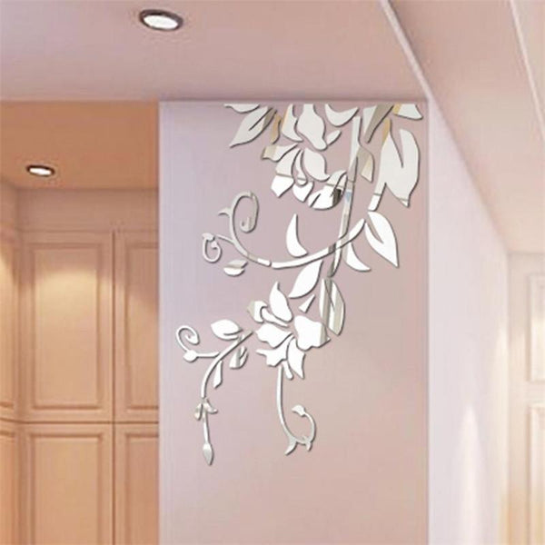 3D Mirror flower Vine wall sticker Acrylic decal removable floral Tree –  Discounted-Rugs