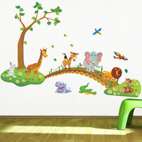 3D Cartoon Jungle Wild Animal Tree Bridge Removable Wall Stickers For Kids Room